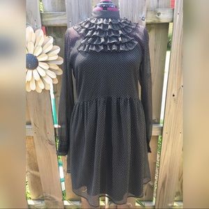 High ruffled color sheer dress. Polka dots